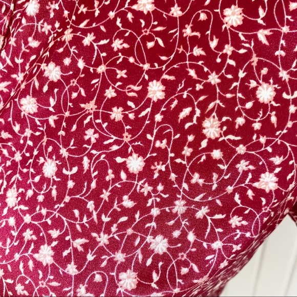 MNG Maroon Red Cream Floral Short Sleeve Button Down Fitted Top Shirt Size 2 - Picture 7 of 8